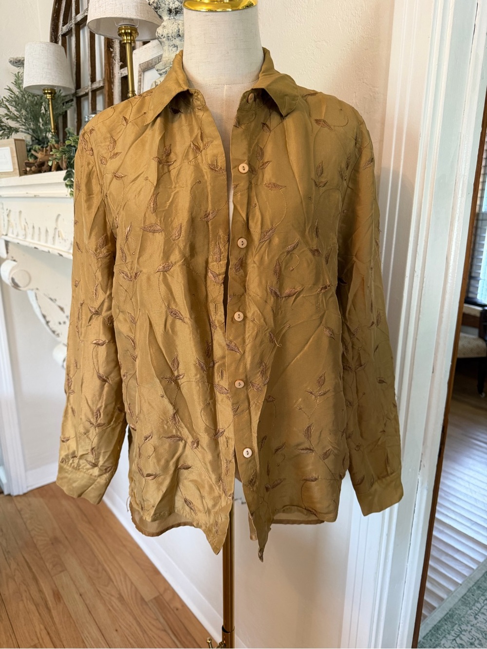Women’s Mustard Embroidered Button-Up Shirt